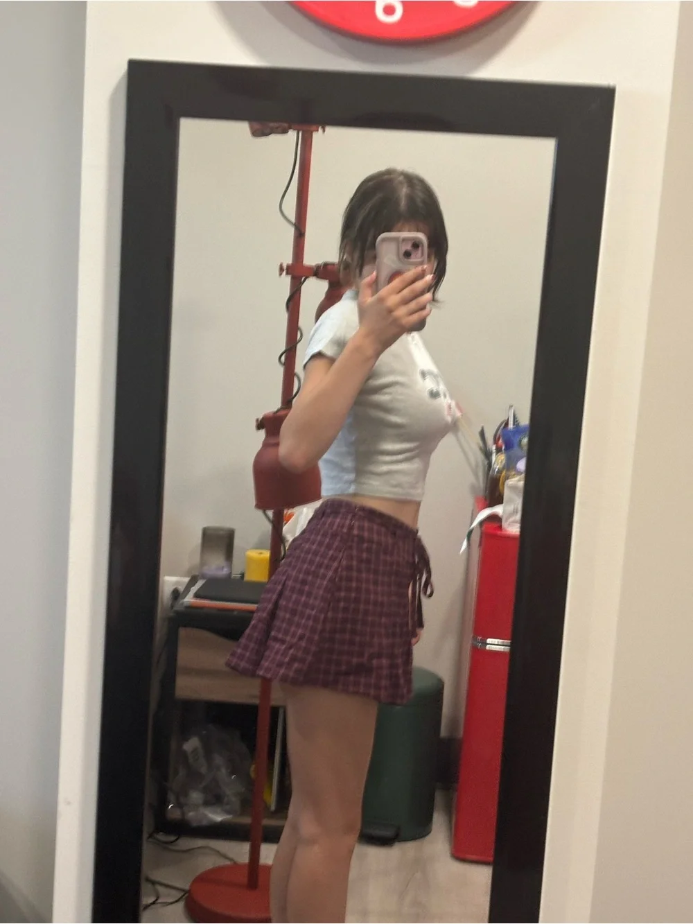 Hollister- High-Waist Burgundy Plaid Mini Skirt